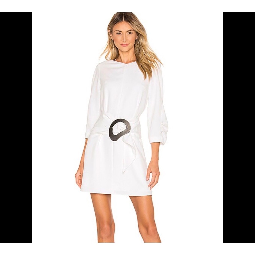 NWT Tibi Boho Designer Preppy Removable Belt Shirred Sleeve Dress White 00